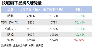 长城股价跌超10%，5月销量逆势同比下滑