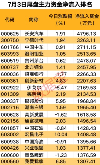 主力资金丨主力尾盘大幅买入这些股