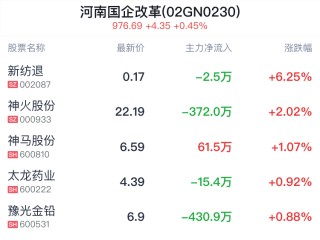 河南国企改革概念盘中拉升，新纺退涨6.25%