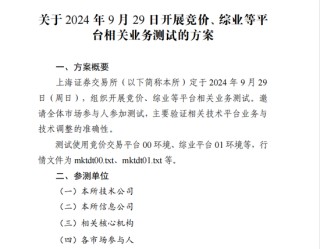周日，上交所全网测试！划重点：集中申报大量订单时，验证竞价处理平稳运行