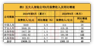 停售效应驱动！A股五大险企8月人身险保费暴涨 新华、人保寿单月增速超90%