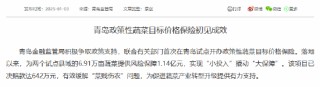 青岛金融监管局：政策性蔬菜目标价格保险为两个试点县域的6.91万亩蔬菜提供风险保障1.14亿元