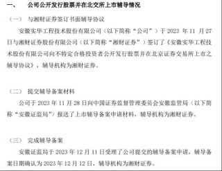 实华股份向安徽证监局报送了上市辅导备案申请材料已受理