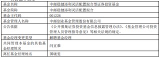 国晓雯离任中邮新思路灵活中邮稳健添利灵活