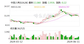 中国人寿：前5月累计原保险保费收入约为4157亿元 同比增长4.3%