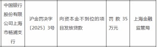 中国银行上海市杨浦支行被罚35万元：因向资本金不到位的项目发放贷款