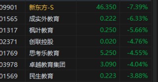 午评：港股恒指跌0.99% 恒生科指跌1.78%教育股跌幅居前