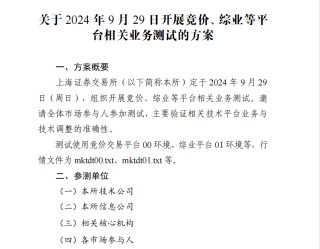 明日，上交所全网测试！划重点：集中申报大量订单时，验证竞价处理平稳运行