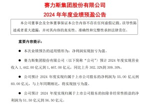 赛力斯：预计2024年营收最高1467亿元 净利润最高60亿元！股价去年涨了75% 问界卖“爆”了