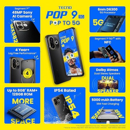 传音 Tecno Pop 9 5G 手机发布：搭载联发科天玑 6300 处理器、120Hz 屏-第3张图片