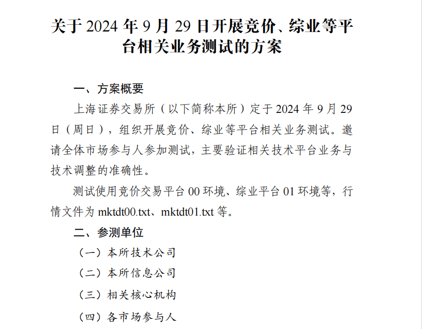 明日，上交所全网测试！划重点：集中申报大量订单时，验证竞价处理平稳运行-第1张图片