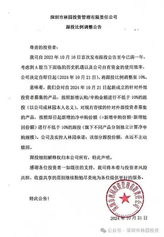 20%调至10%！林园投资下调跟投比例，原因是“A股面临历史机遇！”-第1张图片