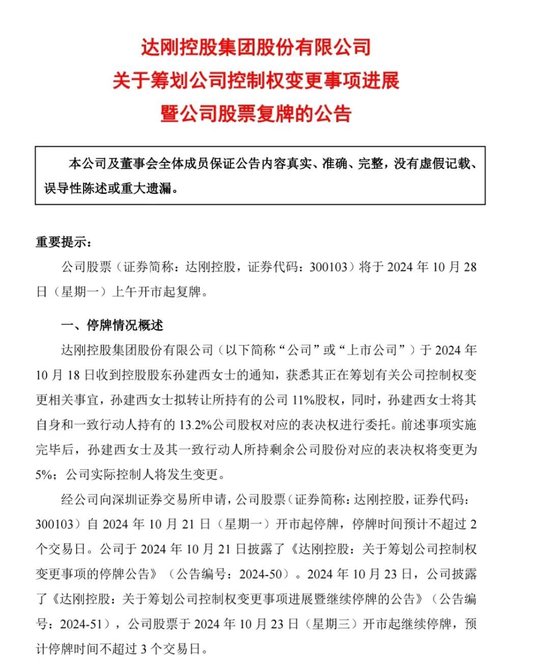 定了，明日复牌！实控人变更，未来或重组-第2张图片