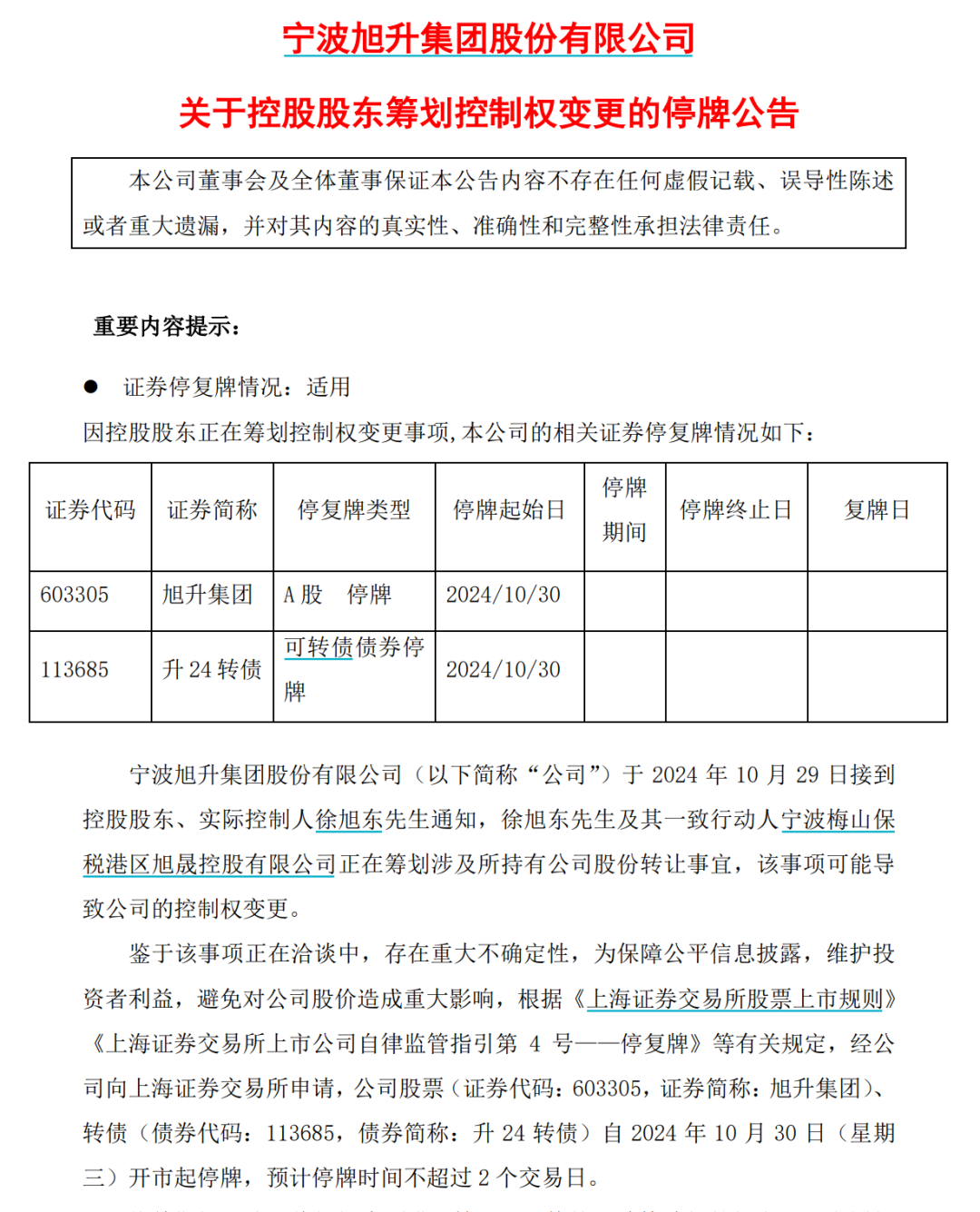旭升集团停牌筹划公司股份转让，或导致控制权变更-第1张图片