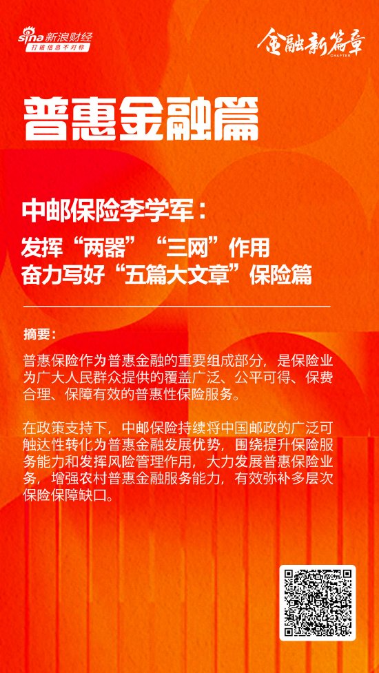 中邮保险李学军：发挥“两器”“三网”作用 奋力写好“五篇大文章”的保险篇-第1张图片