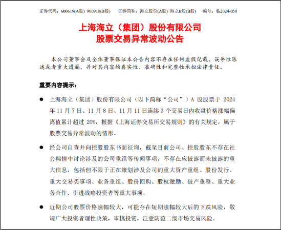 海立股份发布股价异常波动公告：不存在公司重组等传闻事项-第2张图片
