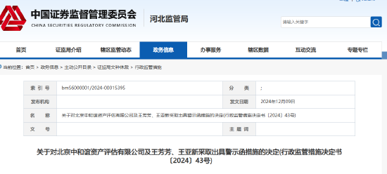 资产评估项目存多项违规行为 中和谊及两名签字评估师被出具警示函-第1张图片