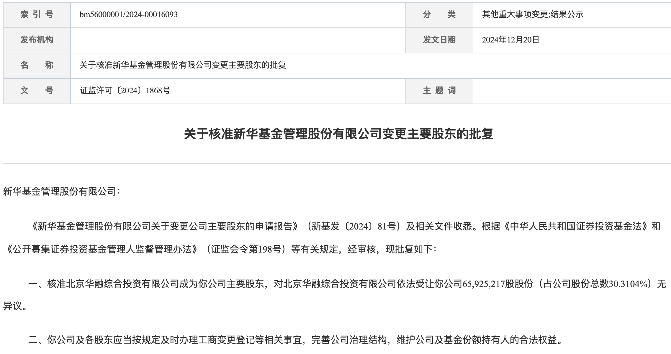 新华基金股权变更尘埃落定，实控人金融街集团持股比例大幅上升-第1张图片