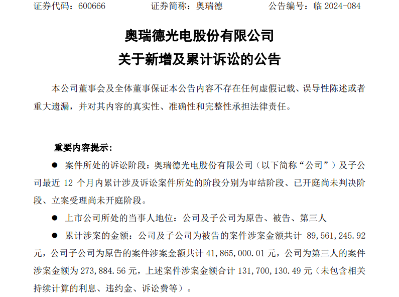 奥瑞德四个月内两换董事长，前三季亏超2000万元涉案金额高达上亿元-第2张图片