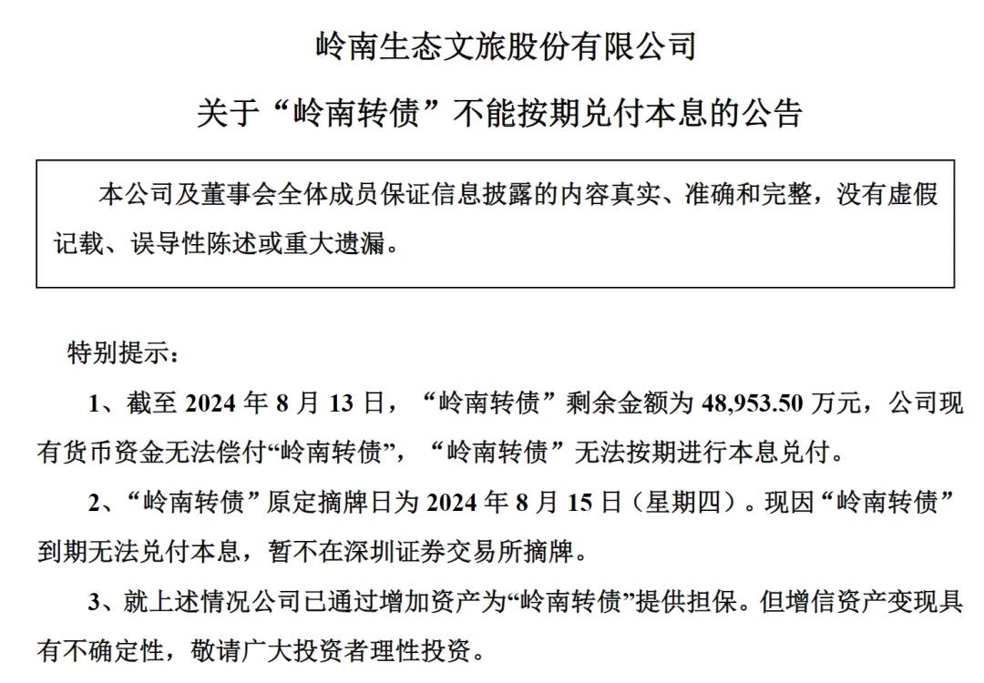 半年涨超600%的“大牛股”，岭南股份3连跌停！突然公告：多笔债务逾期，流动资金紧张！-第5张图片