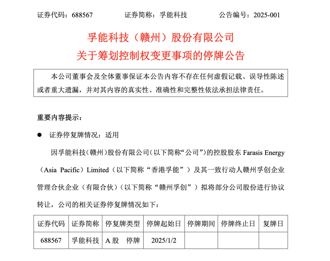 百亿新能源电池巨头孚能科技控制权或变更！明起停牌-第1张图片