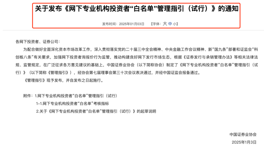 网下机构投资者“白名单”，新规来了！-第1张图片