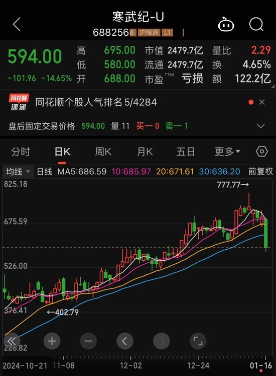 市值一天蒸发超400亿！2024“涨幅王”寒武纪暴跌-第1张图片